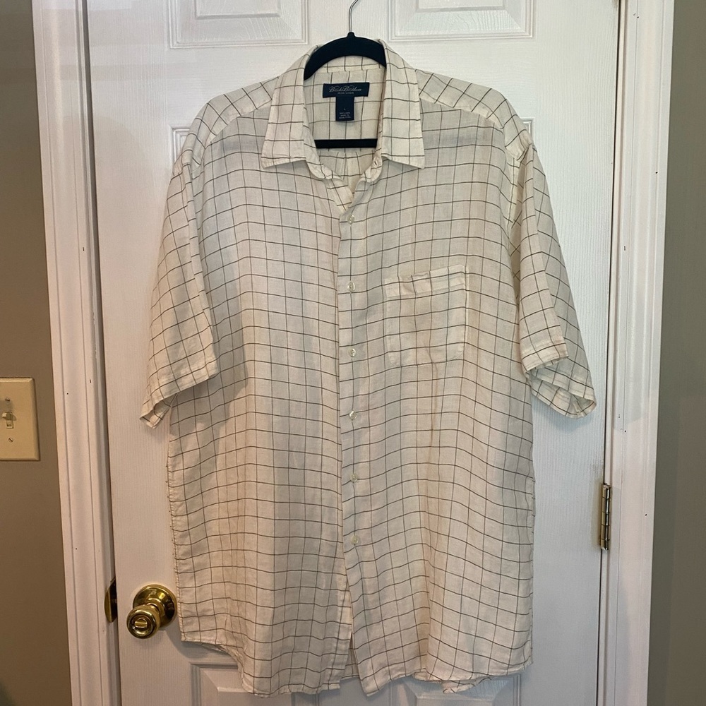 Brooks Brothers L Cream Checkered Casual Shirt